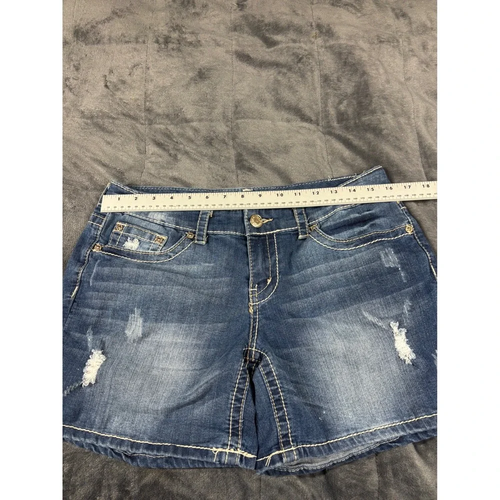 Seven7 Womens Size 10 Medium Wash Distressed Thick Stitch Denim Shorts Blue